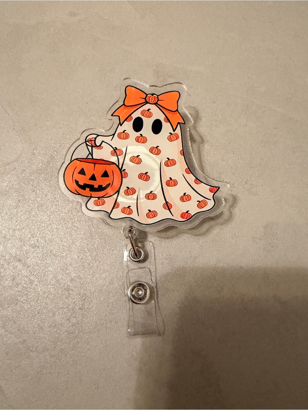 Halloween OrangeGhost Retractable Badge Reel Acrylic Nurse ID Holder Clip